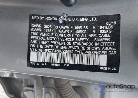 2019 Honda Civic Sport from USA, damaged, VIN SHHFK7G42KU225559